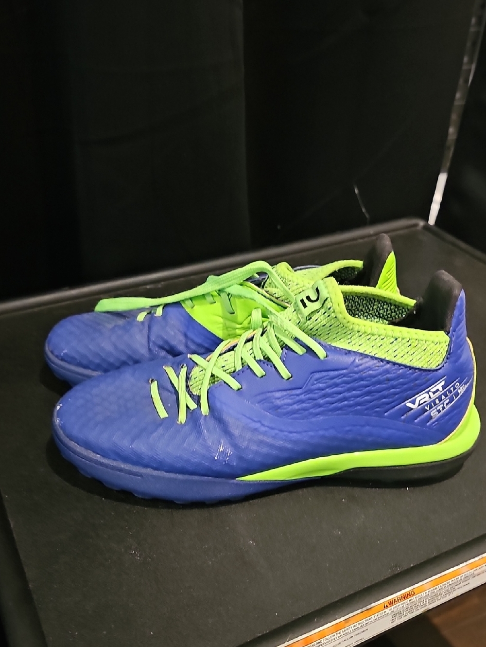 Blue and Neon Green Turf Soccer Shoes